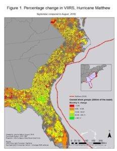 Percentage change in VIIRS, Hurricane Matthew