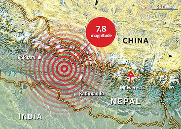 NepalEarthQuakeImpactLocationMapfromTelegraphUK